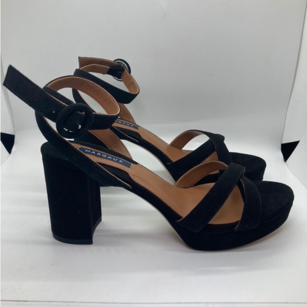 Margaux Black Suede Platform Block Heel Sandals